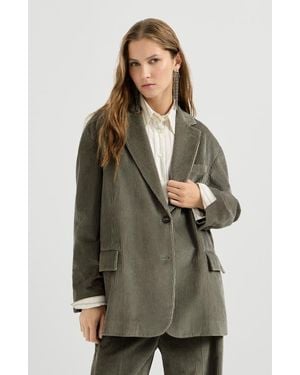 Brunello Cucinelli Cotton Corduroy Blazer With Monili - Multicolor