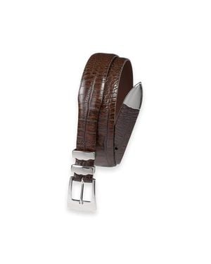 Paul Fredrick Crocodile Embossed With Metal Keeper & Tip Belt - Brown