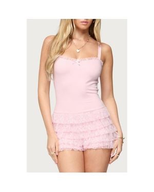 Edikted Lacey Ruffle Romper - Pink