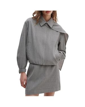 Rag & Bone Krista Windowpane Check Wool Jacket With Attached Scarf - Gray