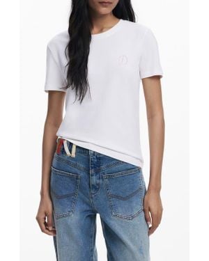 Desigual Rhinestone Embellished Stretch Cotton T-Shirt - Blue