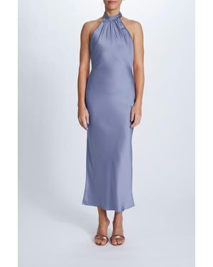 Amsale High-Neck Halter Cocktail Dress - Blue