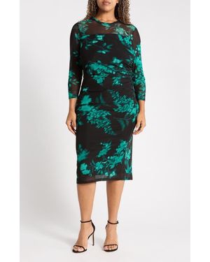 Anne Klein Printed Mesh Midi Dress - Green