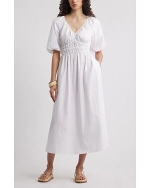 Nordstrom Puff Sleeve Cotton Poplin Dress - White