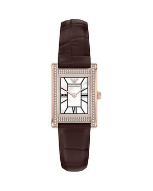 Emporio Armani Genni Mother-Of-Pearl Leather Strap Tank Watch, 22Mm X 32Mm - Multicolor