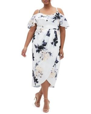 City Chic Floral Drape Cold Shoulder Midi Dress - Multicolor