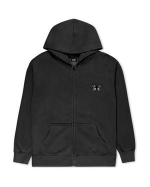 Alix Butterfly Midweight Fleece Faded Zip Hooded Sweatshirt - Black