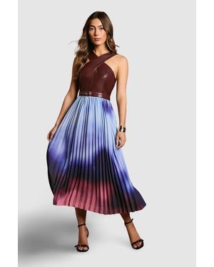 Coast Pu Cross Neck Belted Midi Dress - Purple