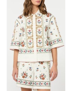 Weekend by Maxmara Farsa Embroidery Detail Cotton Button-Up Shirt - White