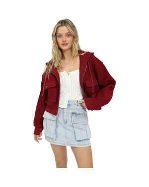 Belle & Bloom Fireside Cropped Utility Zip Jacket - Red