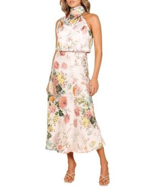 Petal & Pup Anabelle Floral Halter Neck Satin Midi Dress - Multicolor