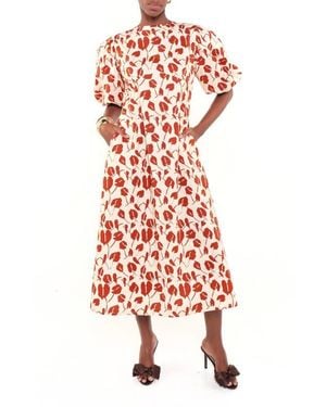 The Lulo Project The Dawn Dot Puff Sleeve Linen & Cotton Maxi Dress - White
