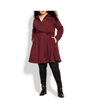 City Chic Rosemary Coat With Removable Faux Fur Collar - Red