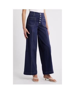 Wit & Wisdom Skyrise High Waist Exposed Button Fly Wide Leg Pants - Blue