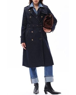 Bayeas Double Breasted Denim Trench Coat - Blue