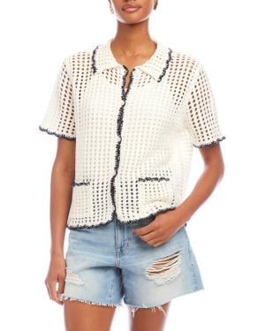 Fifteen Twenty Gemma Open Knit Button-Up Shirt - White