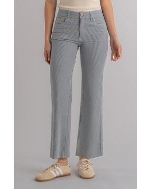 Kut From The Kloth Kelsey Fab Ab Stripe Raw Hem High Waist Ankle Flare Jeans - Gray