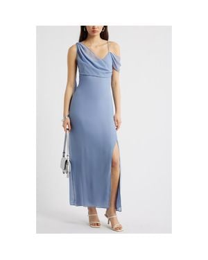Open Edit Asymmetric Chiffon Dress - Blue