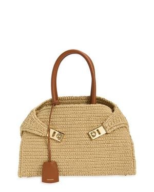 Ferragamo Synthetic Straw Hug Bag - Metallic