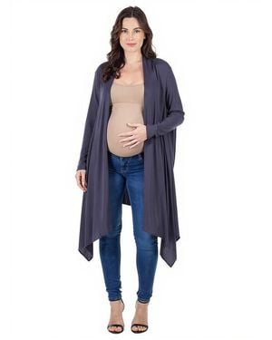 24seven Comfort Apparel Extra Long Open Front Maternity Cardigan - Blue