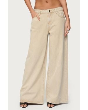 Edikted Button Strap Low Rise Baggy Wide Leg Jeans - Natural