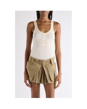 Isabel Marant Helma Raw Edge Silk Jersey Henley Tank - Natural