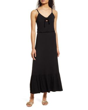 Loveappella Tie Front Maxi Sundress - Black
