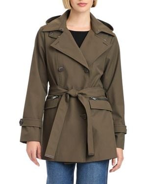 Vince Camuto Double Breasted Hooded Trench Coat - Green