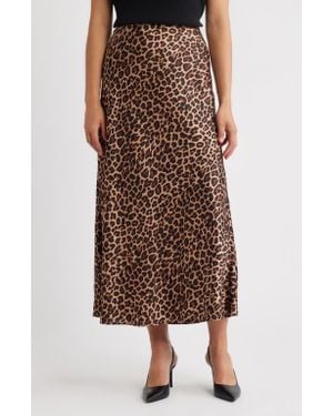 Anne Klein Print Pull-On Satin Bias Cut Skirt - Brown