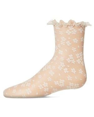 Memoi Kid's Lace-Trim Floral Net Ankle Sock - Natural