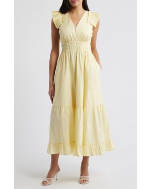 Vince Camuto Pleat Sleeve Cotton Dress - Yellow