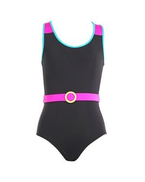 NESSI BYRD Color-Block Shoulders Neon Belt And Trim One-Piece Swimsuit - Black