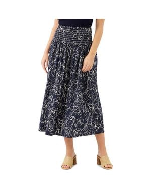 Karen Kane Floral Smocked Waist Cotton Midi Skirt - Blue