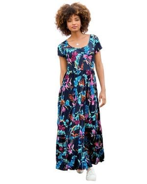 Joe Browns Short Sleeve Flowy Maxi Dress - Blue