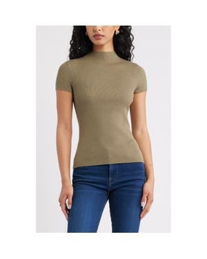 Open Edit Rib Knit Mock Neck Sweater - Green