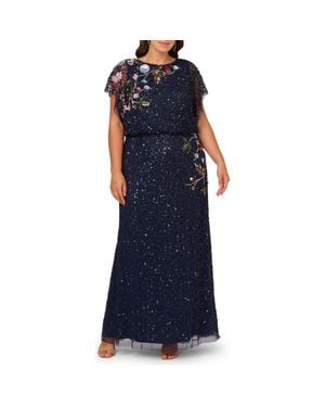Adrianna Papell Floral Embroidery & Sequin Mesh Mermaid Gown - Blue