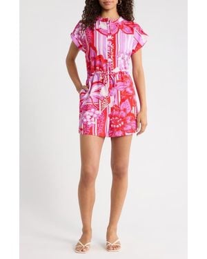 Sugarlips Barba Tropical Petrie Button Up Romper - Pink