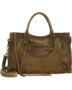 Balenciaga Medium Le City Suede Satchel - Green