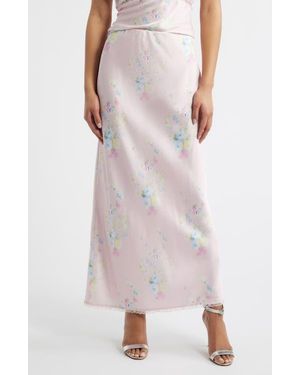 LoveShackFancy Kalo Floral Satin Maxi Skirt - Pink