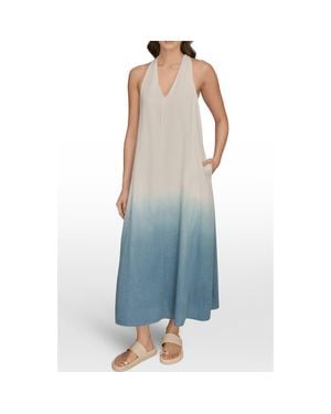 Donna Karan V-Neck Sleeveless Maxi Dress - Blue
