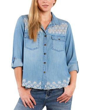 Billy T Eyelet Butterfly Button-Up Shirt - Blue