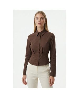 Exquise Felicia Long Sleeve Crop Shirt - Brown