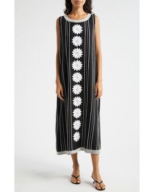 La Vie Style House Daisy Bead Stripe Embellished Midi Dress - Black