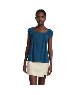 Lands' End Sleeveless Lightweight Jersey Pintuck Button Front Blouse - Blue