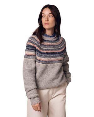 Celtic & Co. Stitchy Stripe Yoke Sweater - Brown