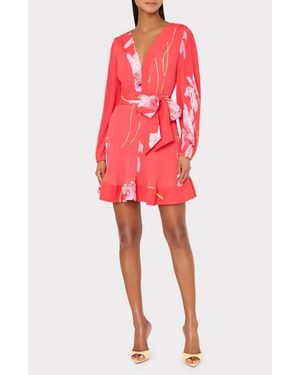 MILLY Liv Floral Long Sleeve Pleated Minidress - Red