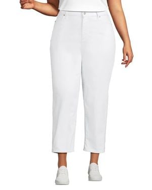Lands' End Plus Size Soft Denim Mid Rise Relaxed Straight Crop Jeans - White