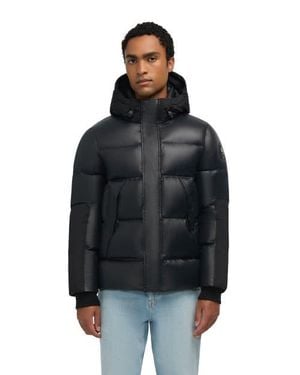 Pajar Nuray Mixed Media Color Block Puffer With Fixed Hood - Black