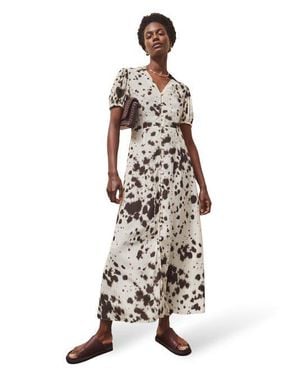 Ro&zo Animal Print Button Front Shirt Dress - White