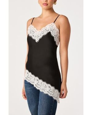 Astr Analise Lace Trim Asymmetric Satin Camisole - Black